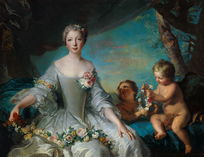 Portrait presumed to be Louise Diane d'Orleans (1716-36) as Flora à Jean Marc Nattier