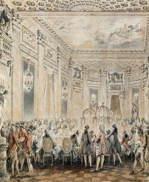 Feast given by Madame du Barry (1743-93) for Louis XV on 2nd September 1771 at the inauguration of t à Jean Michel le Jeune Moreau