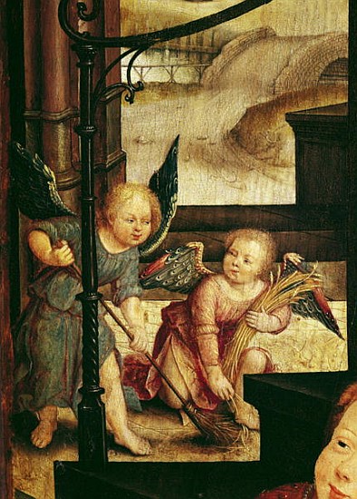 Triptych of the Adoration of the Child, detail of two angels sweeping from the right hand panel à Jean l'Ancien Bellegambe