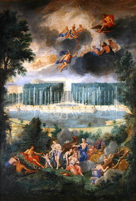 The Groves of Versailles. View of the pool of Neptune and walkway with the Judgement of Paris (oil o à Jean le Jeune Cotelle