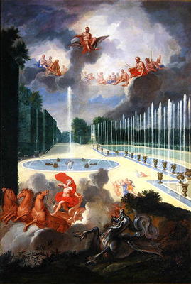 The Groves of Versailles. View of the Dragon Pool and the Pool of Neptune, with Apollo slaying Pytho à Jean le Jeune Cotelle