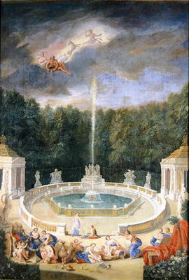 The Groves of Versailles. View of the Grove of Domes with nymphs decorating the chariot of Apollo wi à Jean le Jeune Cotelle