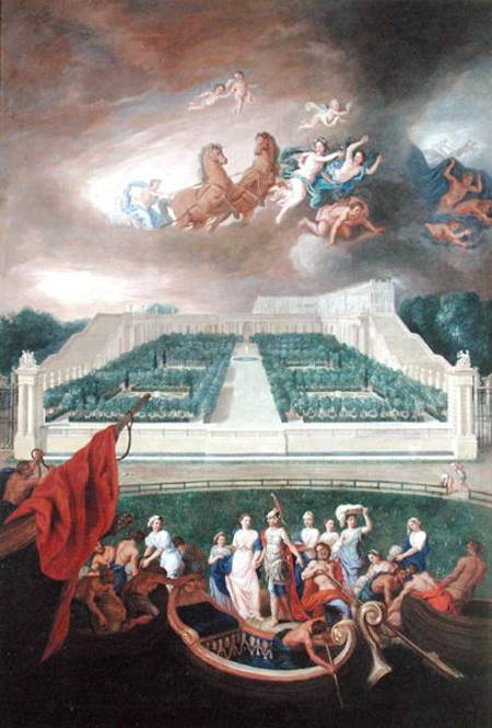 View of the Orangerie and the Chateau de Versailles with the Abduction of Helen à Jean le Jeune Cotelle