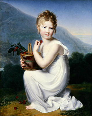Young Girl Eating Cherries (oil on canvas) à Jeanne-Elisabeth Chaudet