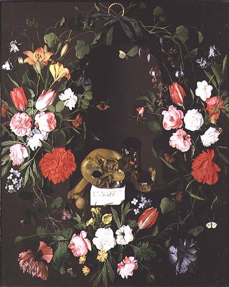 Vanitas Still Life with Flowers à J.H. Elers