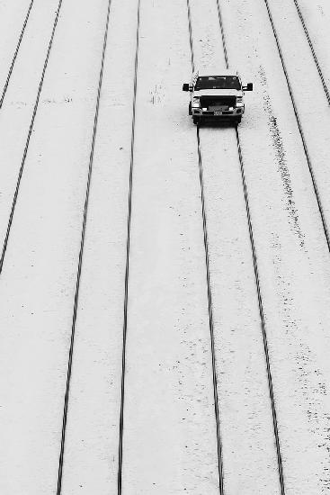 Railroad truck in the snow