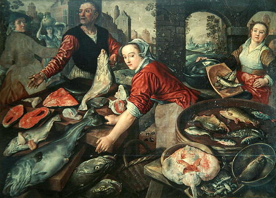 The Fish Market (oil on canvas) à Joachim Bueckelaer