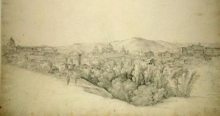 View from the Sabine hills over Tivoli in Campania with the gorge of the Anio on the right (pencil w à Joachim Faber