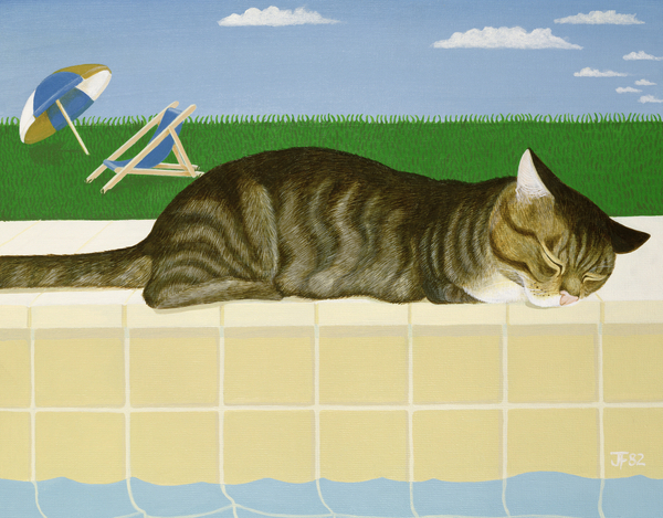 Tabby cat by a pool à Joan Freestone