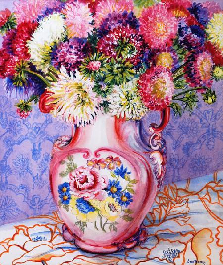 Asters in a Pink Floral Victorian Jug
