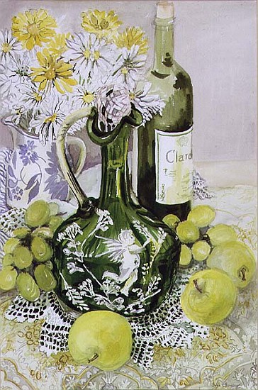 Carafe with Apples, Grapes and Lace (w/c)  à Joan  Thewsey