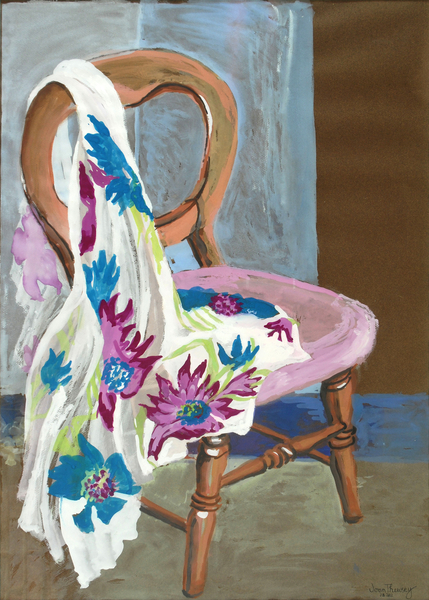 Chaise et tissu à motifs à Joan  Thewsey