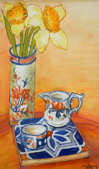 Chinese Vase with Daffodils, Pot and Jug