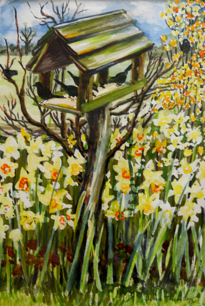 Daffodils, and Birds in the Birdhouse à Joan  Thewsey