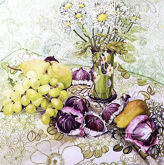 Figs, Grapes and Pears with Marguerites (w/c)  à Joan  Thewsey