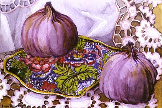 Figs on a Blue Plate (w/c on paper)  à Joan  Thewsey