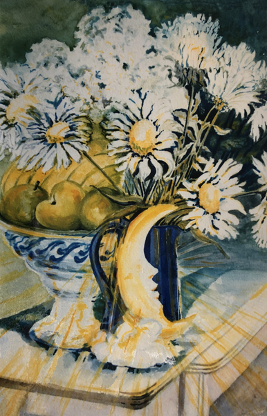 Marguerites in a Blue Jug with a Moon Lamp à Joan  Thewsey