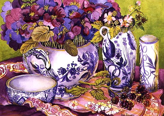 Still Life with Pansies, Violas and Blackberries (w/c on paper)  à Joan  Thewsey