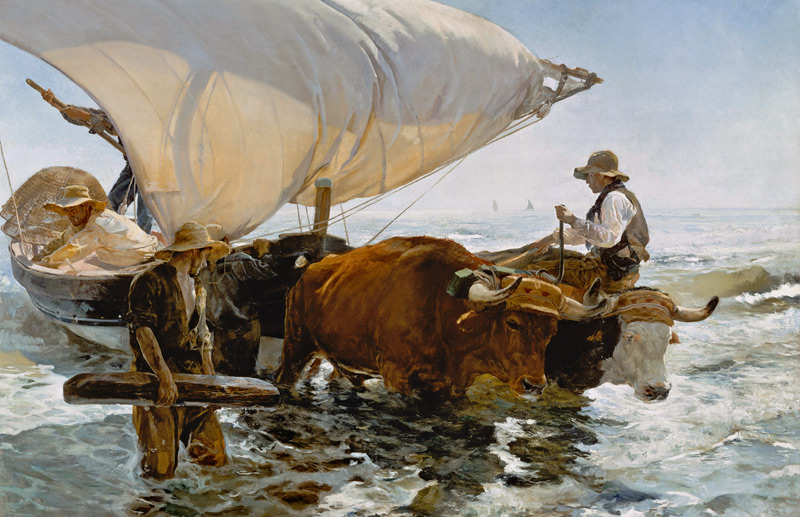 Return from Fishing: Towing the Bark à Joaquin Sorolla