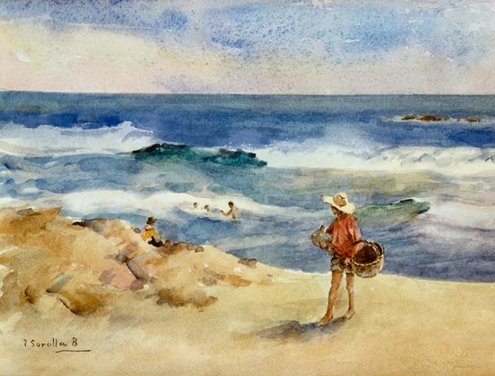 Garçon sur la plage à Joaquin Sorolla
