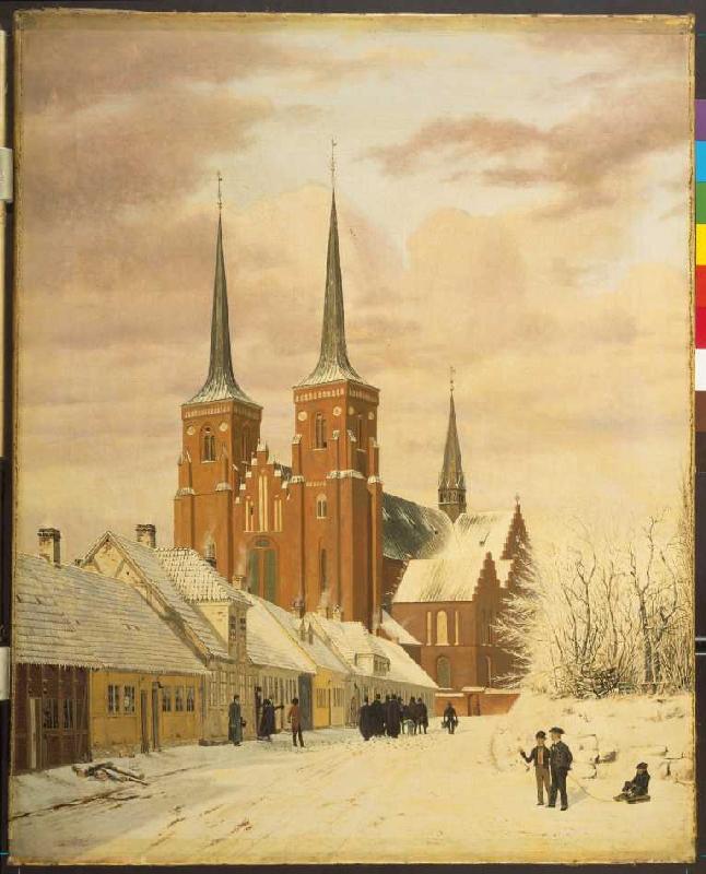 Scène d'hiver à Roskilde avec la cathédrale. à Jörgen Pedersen Roed