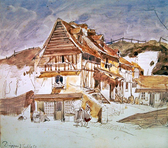 Old houses in Dieppe, Normandy, France, 1851 (pen, ink & w/c) à Johan-Barthold Jongkind