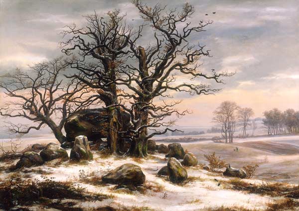 tombe mégalithic en hiver à Johan Christian Clausen Dahl