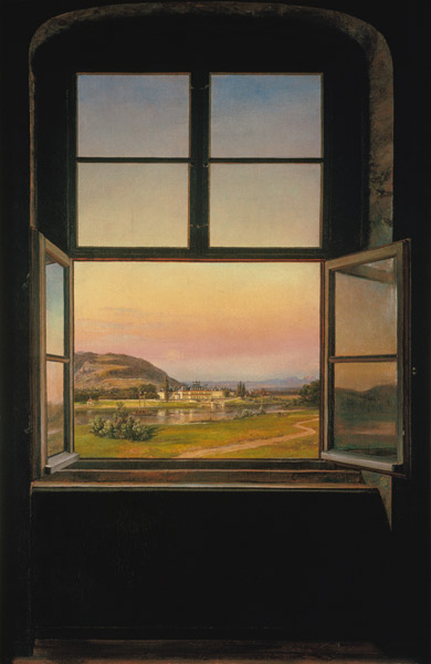 Vue d'une fenêtre sur le château Pillnitz à Johan Christian Clausen Dahl