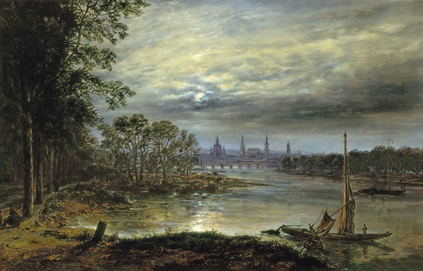 View of Dresden in moonlight à Johan Christian Clausen Dahl