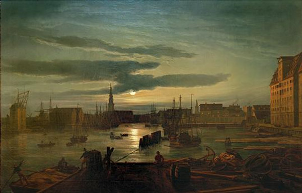 Der Kopenhagener Hafen im Mondlicht à Johan Christian Clausen Dahl