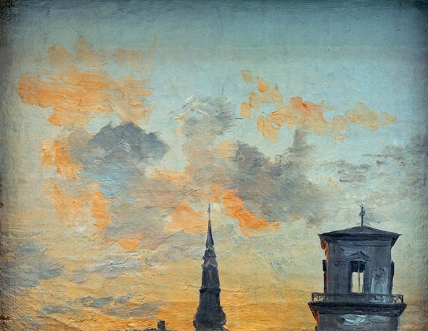 Two Towers in Copenhagen Against the Evening Sky à Johan Christian Clausen Dahl