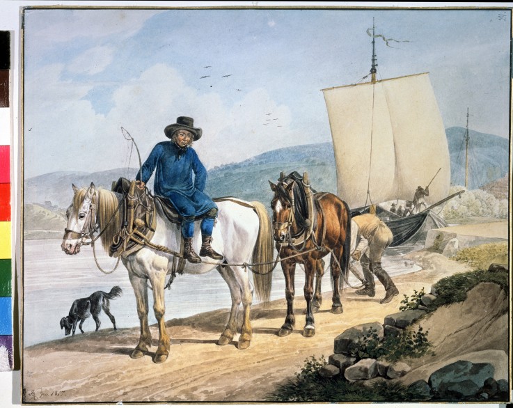 A Horse And Cart at the River à Johann Adam Klein