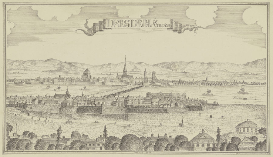 Ansicht von Dresden von der Neustadt aus à Johann Baptist Reiser