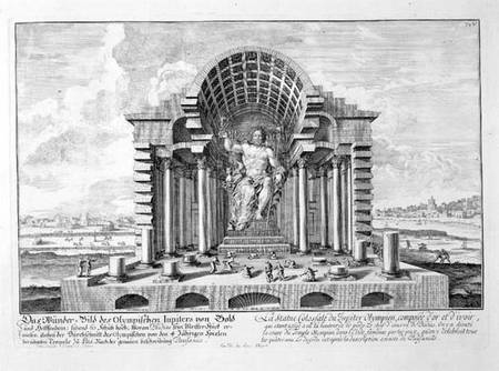The Statue of Olympian Zeus by Phidias, plate 5 from 'Entwurf einer historischen Architektur' à Johann Bernhard Fischer von Erlach