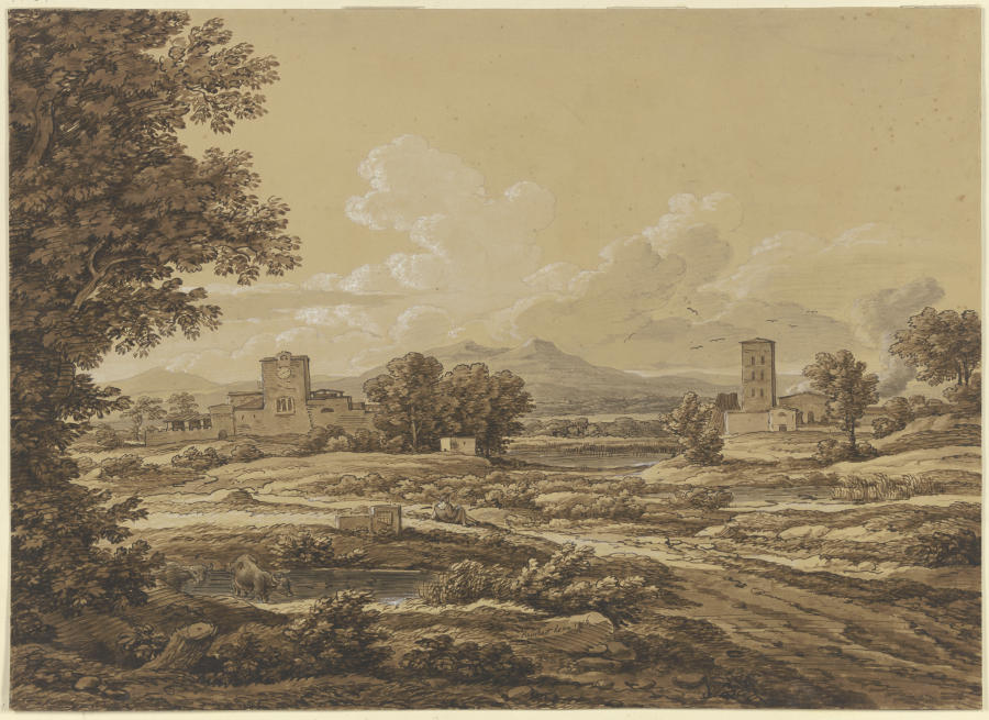 Landschaft mit der Torre del Quinto vor Rom à Johann Christian Reinhart