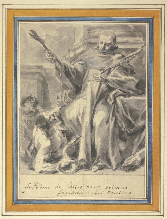 Petrus von Chateauneuf mit Kreuz und Märtyrerpalme und zwei das Ketzertum versinnbildlichende Figure à Johann Christoph Liška