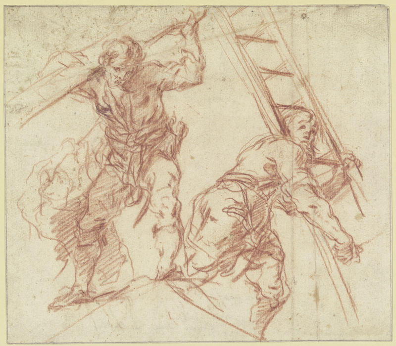Zwei Männer, der eine einen Balken, der andere eine Leiter tragend à Johann Christoph Storer