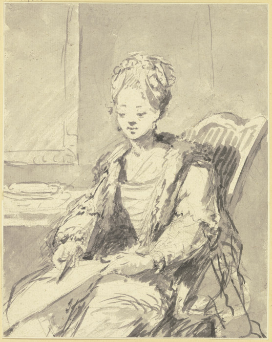 Dame, auf einem Stuhl sitzend à Johann Emanuel Goebel