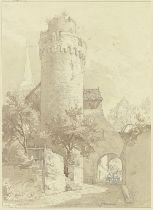 Roter Turm mit Faultor in Wertheim, links der Turm der Stiftskirche St. Marien, rechts im Hintergrun à Johann Friedrich Hoff