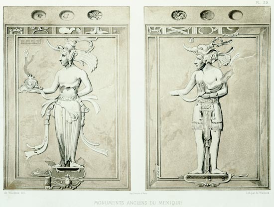 Plate 39 from 'Ancient Monuments of Mexico', engraved by the artist à Johann Friedrich Maximilian von Waldeck