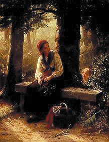Mère avec l'enfant dans la forêt. à Johann Georg Meyer von Bremen