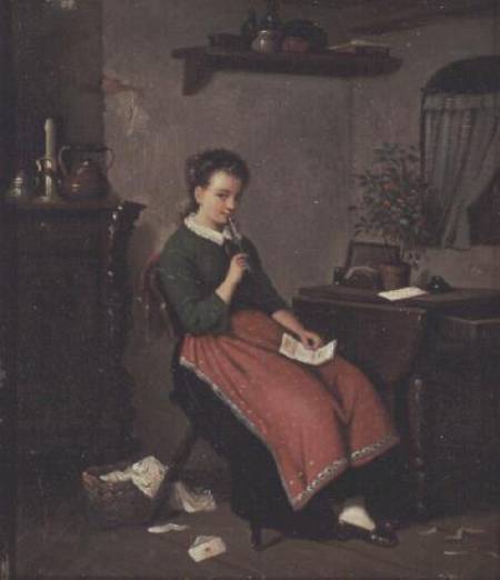 Young girl writing a love letter à Johann Georg Meyer von Bremen