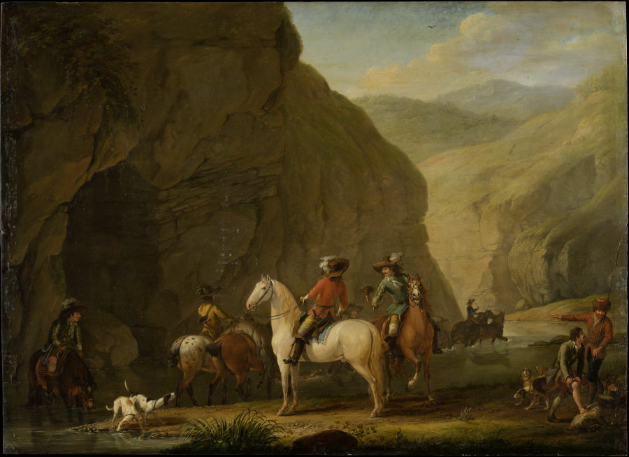 Mountain Landscape with a Hunting Party à Johann Georg Pforr