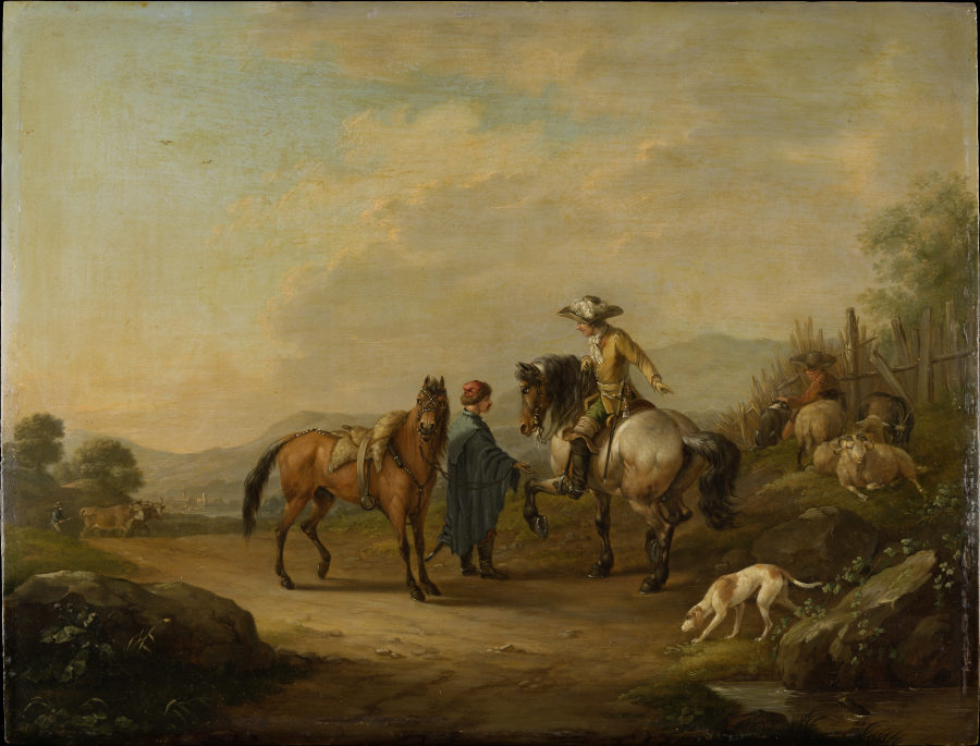 A Gentleman on Horseback with his Groom à Johann Georg Pforr