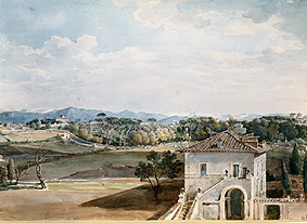 Perspective de la villa Poniatowski contre la villa Borghese et le Sabiner montagne à Johann Georg von Dillis