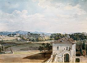Perspective de la villa Poniatowski contre la villa Borghese et le Sabiner montagne