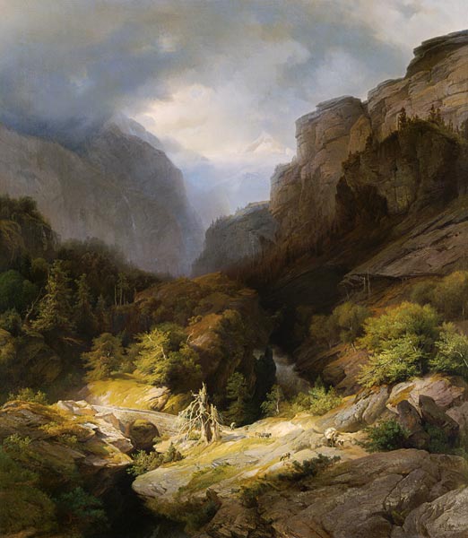 An Alpine Landscape in a Storm à Johann Gottfried Steffan