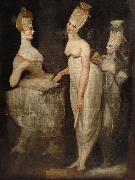 Trois courtisans (dos du travail nu féminin reposant et pianiste) à Johann Heinrich Füssli