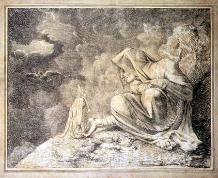 The Witch and the Mandrake (pencil & w/c on paper) à Johann Heinrich Füssli