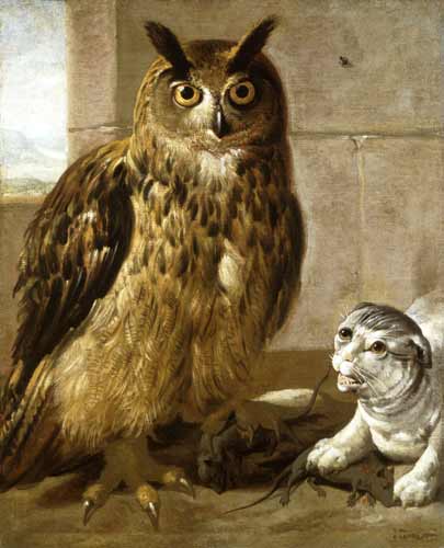 Eagle Owl and Cat with Dead Rats à Johann Heinrich Roos